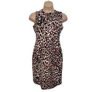 Calvin Klein Size 14 Elegant Sleeveless Scuba Animal Print Leopard Sheath Dress